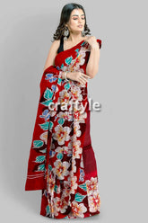 Ruby red floral hand batik pure mulberry silk saree red floral saree 3