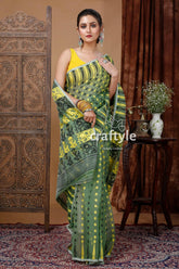 Russian green elegant jamdani saree for women woman green yellow saree 8
