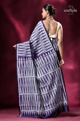 Russian violet and white temple design silk kantha saree woman patterned saree 4