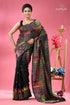 Sable black silk kantha stitch saree geometric design black saree colorful geometric abstract 1