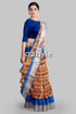 Sand brown hand block print pure tussar silk saree with zari border woman blue floral saree 1