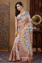 Sandalwood ethnic motif hand batik pure mulberry silk saree woman patterned saree 3