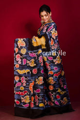 Sandy yellow handcrafted batik mulberry pure silk saree woman colorful patterned saree 3