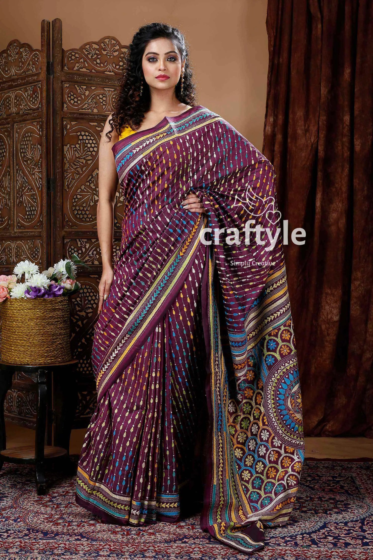 Sangria purple exclusive kantha silk saree woman patterned saree 5