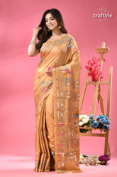 Sapling multicolor nature theme kantha silk saree woman peach colored silk saree intricate 1