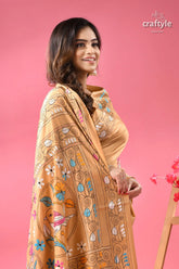 Sapling multicolor nature theme kantha silk saree woman beige kantha stitch silk 2