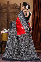 Scarlet red & black pure mulberry silk hand block saree woman red black patterned saree 5