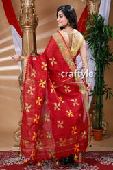 Scarlet red handloom cotton saree red saree windmill pattern 4