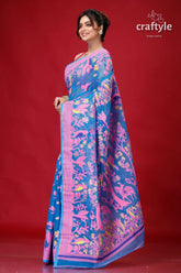 Science blue classic jamdani saree blue pink patterned saree 3
