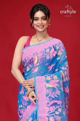 Science blue classic jamdani saree blue pink floral saree 2