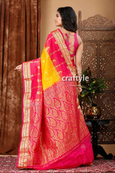 Selective yellow and magenta kanjivaram silk saree yellow pink silk saree 5