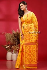 Selective yellow and red graceful jamdani saree yellow patterned saree 3