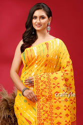 Selective yellow and red graceful jamdani saree yellow patterned saree 2