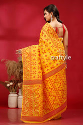 Selective yellow and red graceful jamdani saree yellow orange patterned saree 5