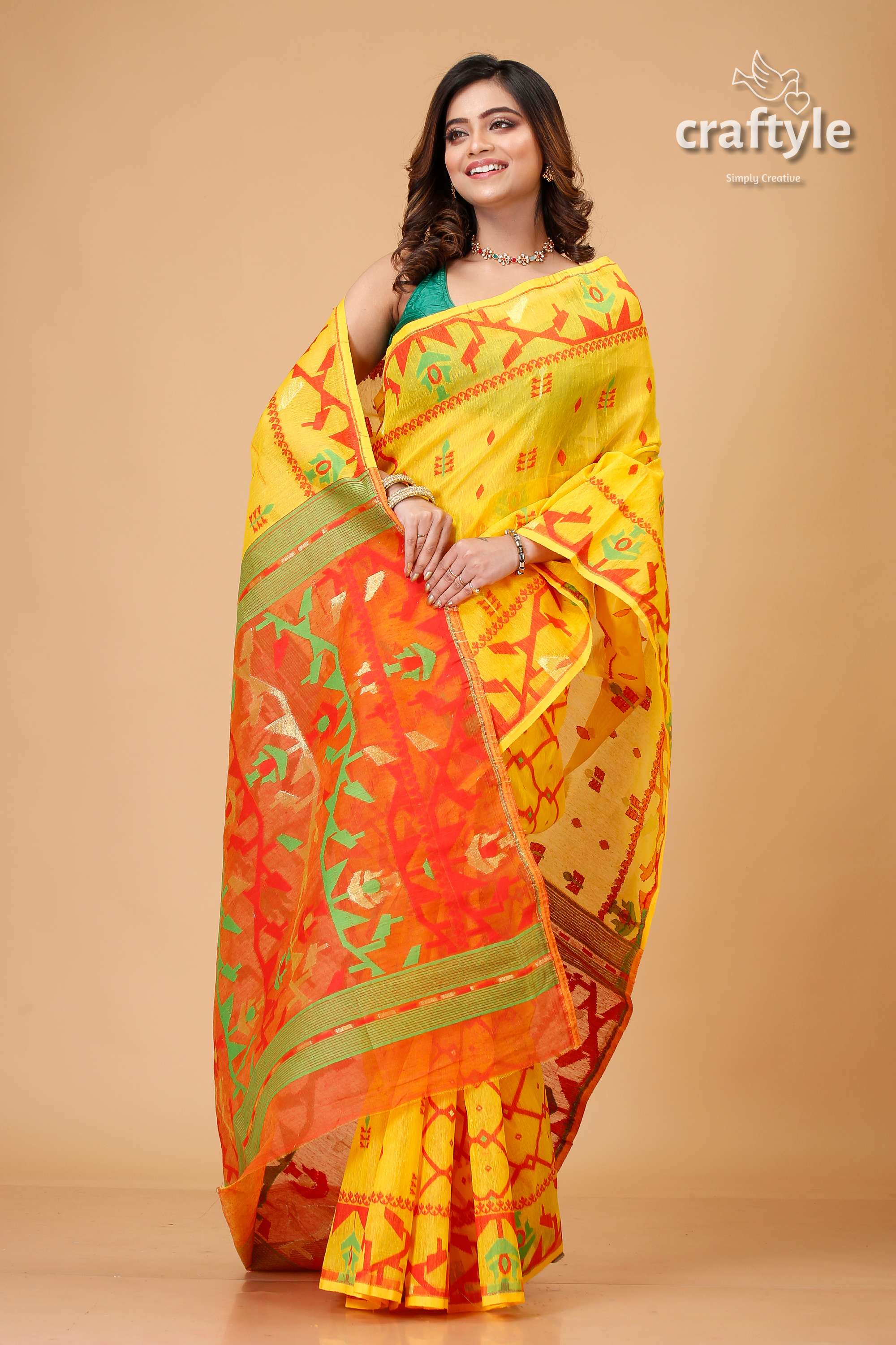 Selective Yellow Exclusive Jamdani Saree-Craftyle