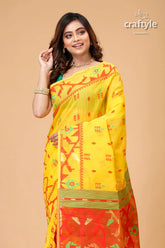 Selective yellow exclusive jamdani saree yellow cotton saree red green 2