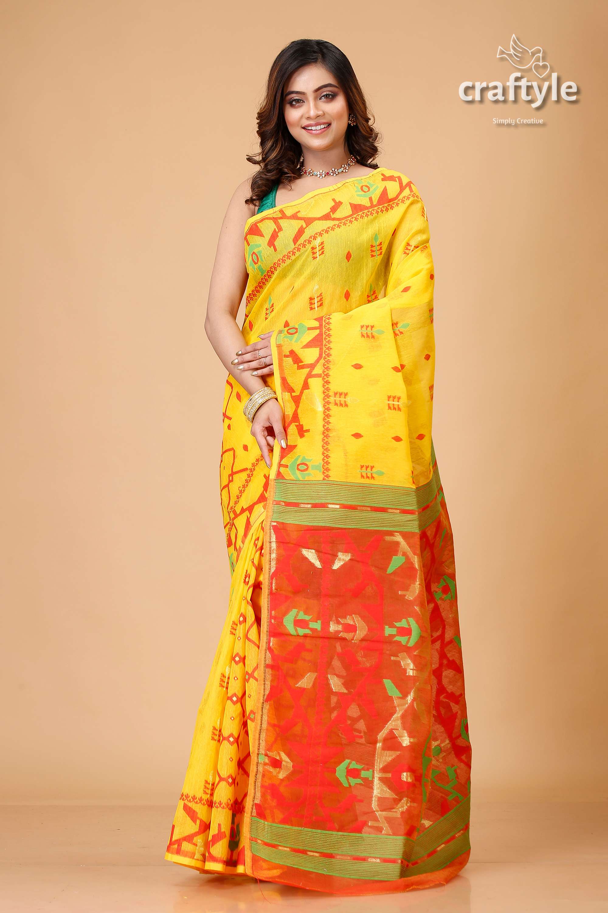 Selective Yellow Exclusive Jamdani Saree-Craftyle