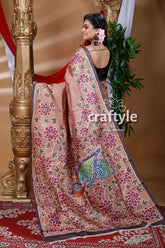 Sepia tan color hand painted pure tussar saree floral-patterned saree 4