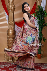 Sepia tan color hand painted pure tussar saree woman patterned saree 2