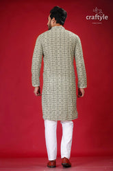 Sequin embellished dark olive green westar embroidery kurta for men man’s patterned kurta pajama 5