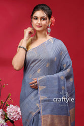 Shadow blue bhagalpuri silk saree with golden zari weaving - soft ghicha woman blue saree 2