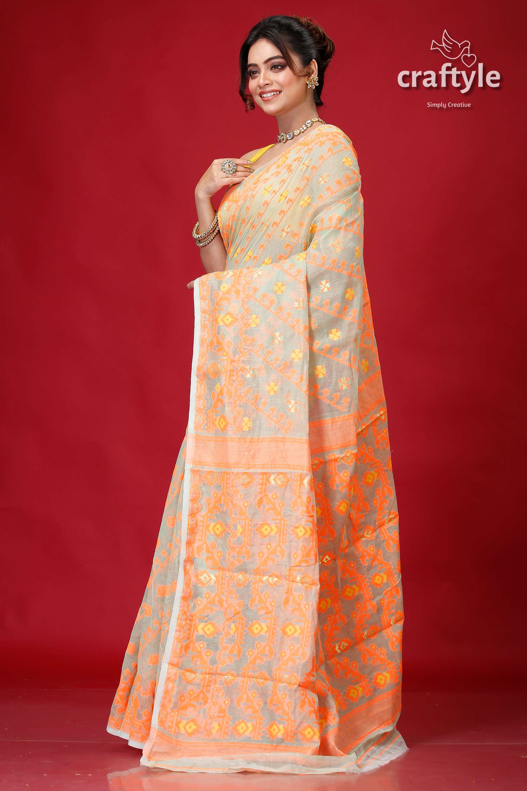 Shadow Green Bengal Handloom Soft Jamdani Saree-Craftyle
