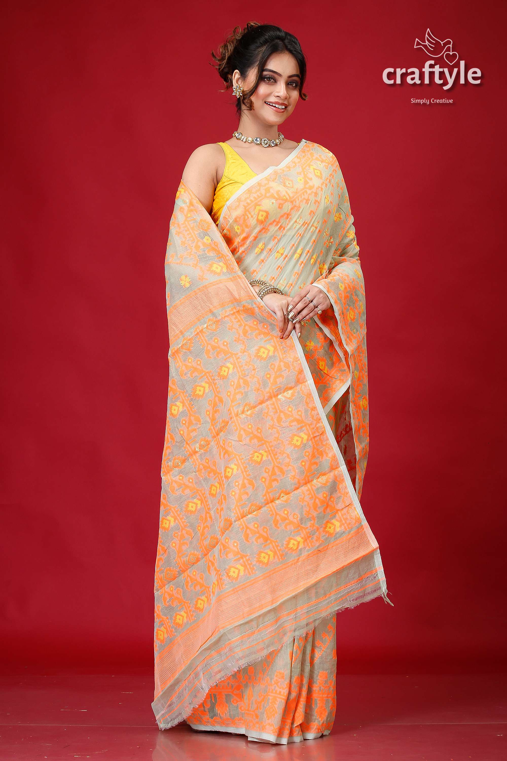 Shadow Green Bengal Handloom Soft Jamdani Saree-Craftyle
