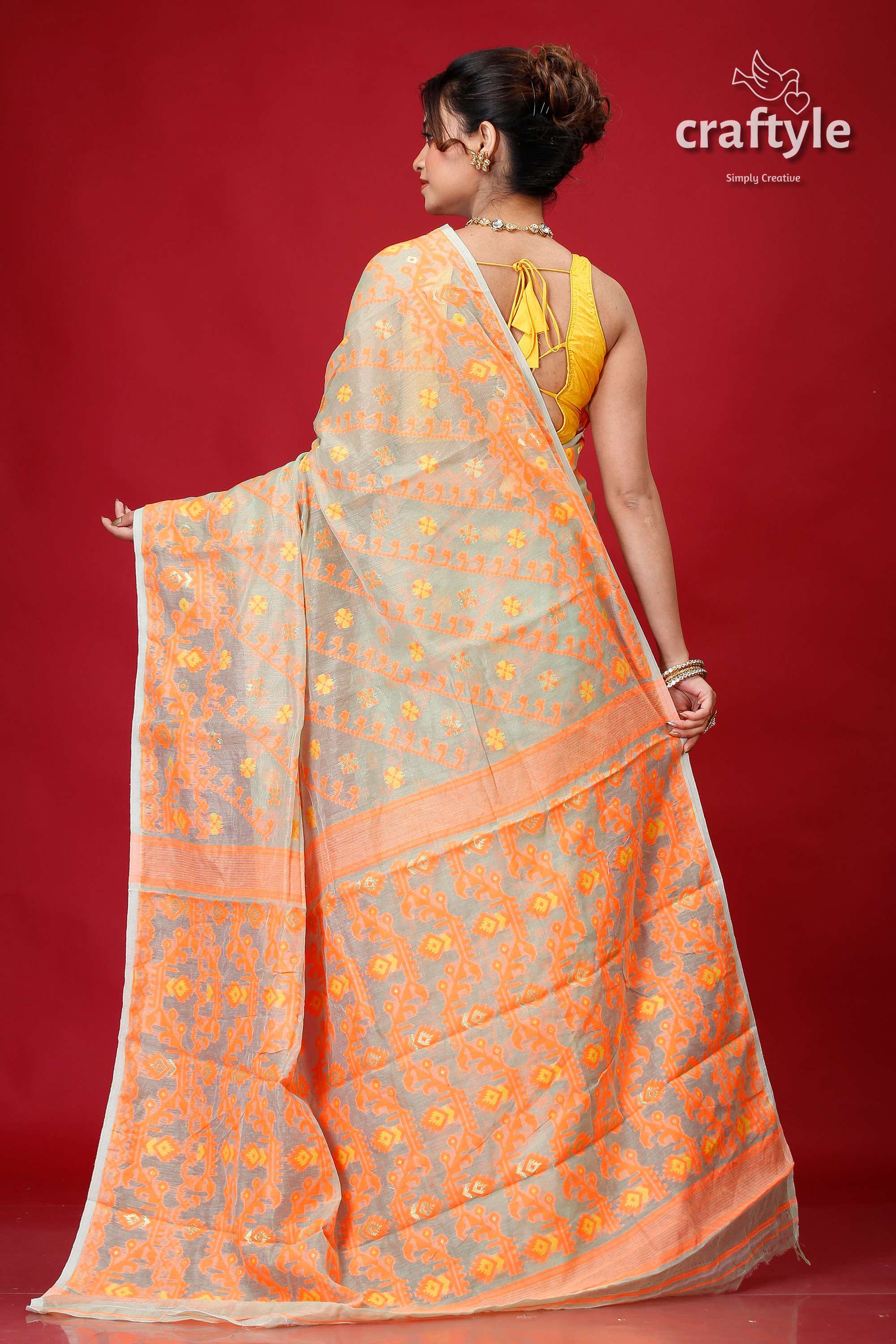 Shadow Green Bengal Handloom Soft Jamdani Saree-Craftyle