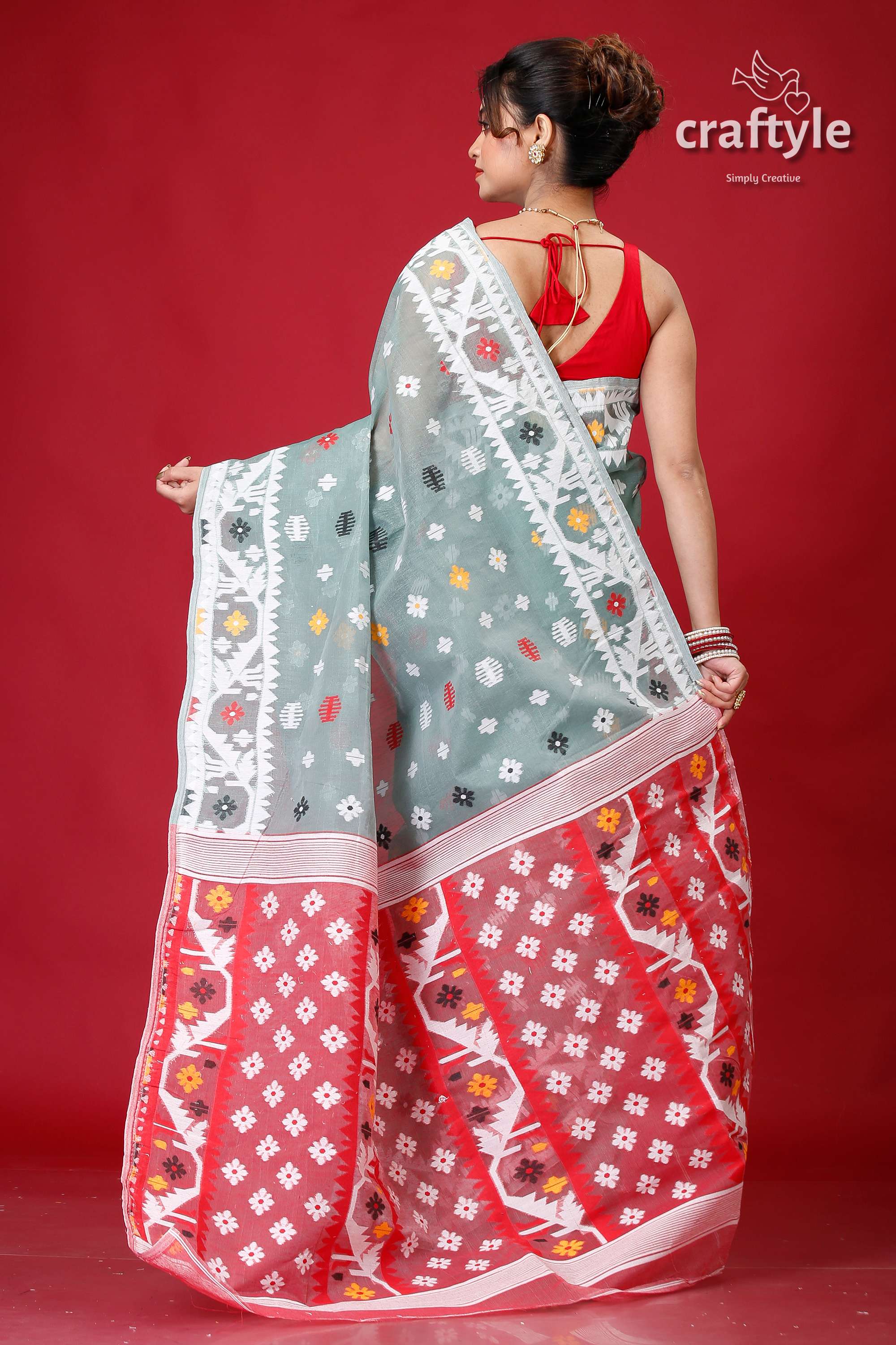 Shadow Green Bengal Jamdani Saree-Craftyle