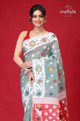 Shadow green bengal jamdani saree woman gray white patterned saree 2