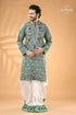 Shadow green hand kantha work cotton ethnic punjabi for men men’s light green embroidered kurta 1