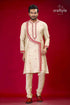 Silk kurta for men in beige and red with intricate embroidery design man embroidered kurta pajama 1