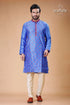 Silk mens kurta with royal blue and red embroidery design blue kurta pajama set 1