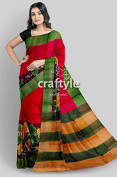 Sizzling red zari tussar saree - hand painted pure and luxurious red green saree 2