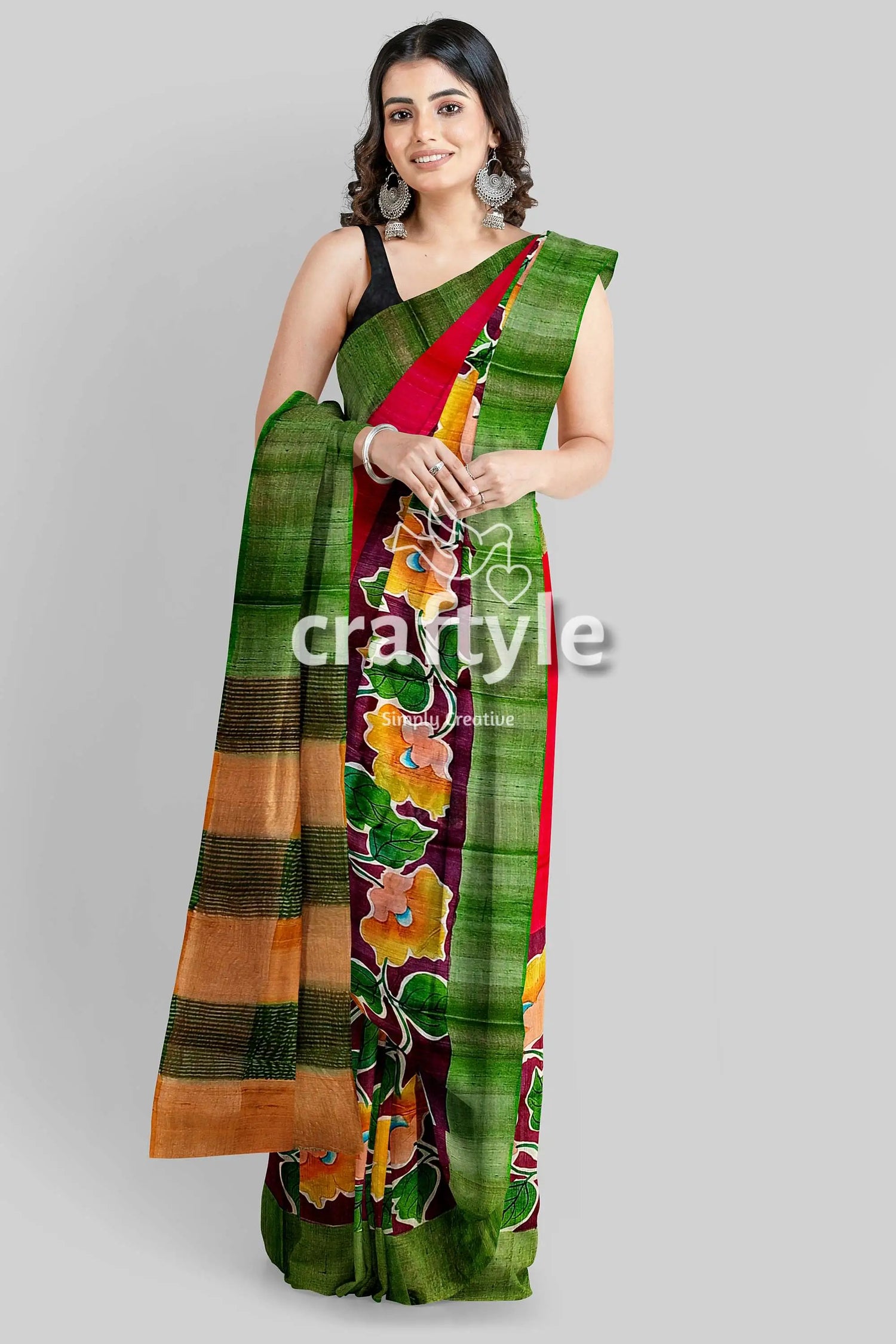 Sizzling red zari tussar saree - hand painted pure and luxurious woman colorful saree 5