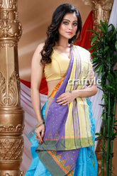 Sky blue handloom cotton saree woman colorful saree 2