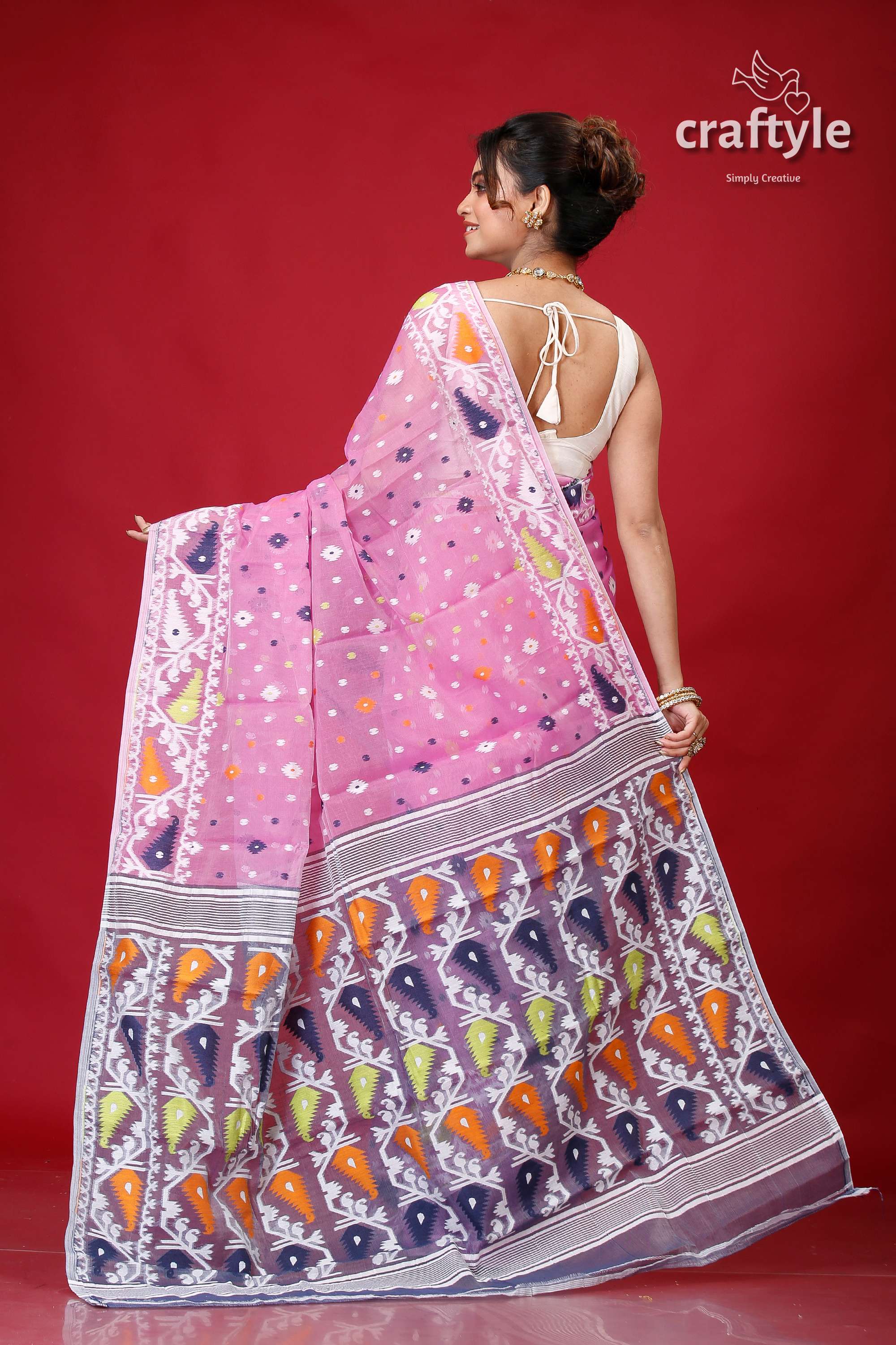 Sky Magenta Intricate Soft Jamdani Saree-Craftyle