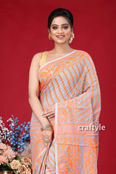 Smoke grey-orange jamdani weave saree woman orange gray saree 2