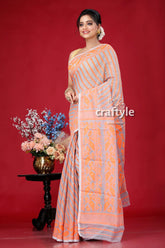 Smoke grey-orange jamdani weave saree woman patterned saree 3