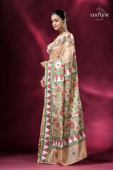 Soft amber handcrafted silk kantha saree elegant floral patterned saree 3