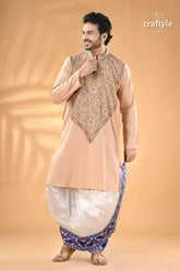 Soft amber kantha stitch cotton panjabi for men reverse men’s light peach embroidered kurta 6