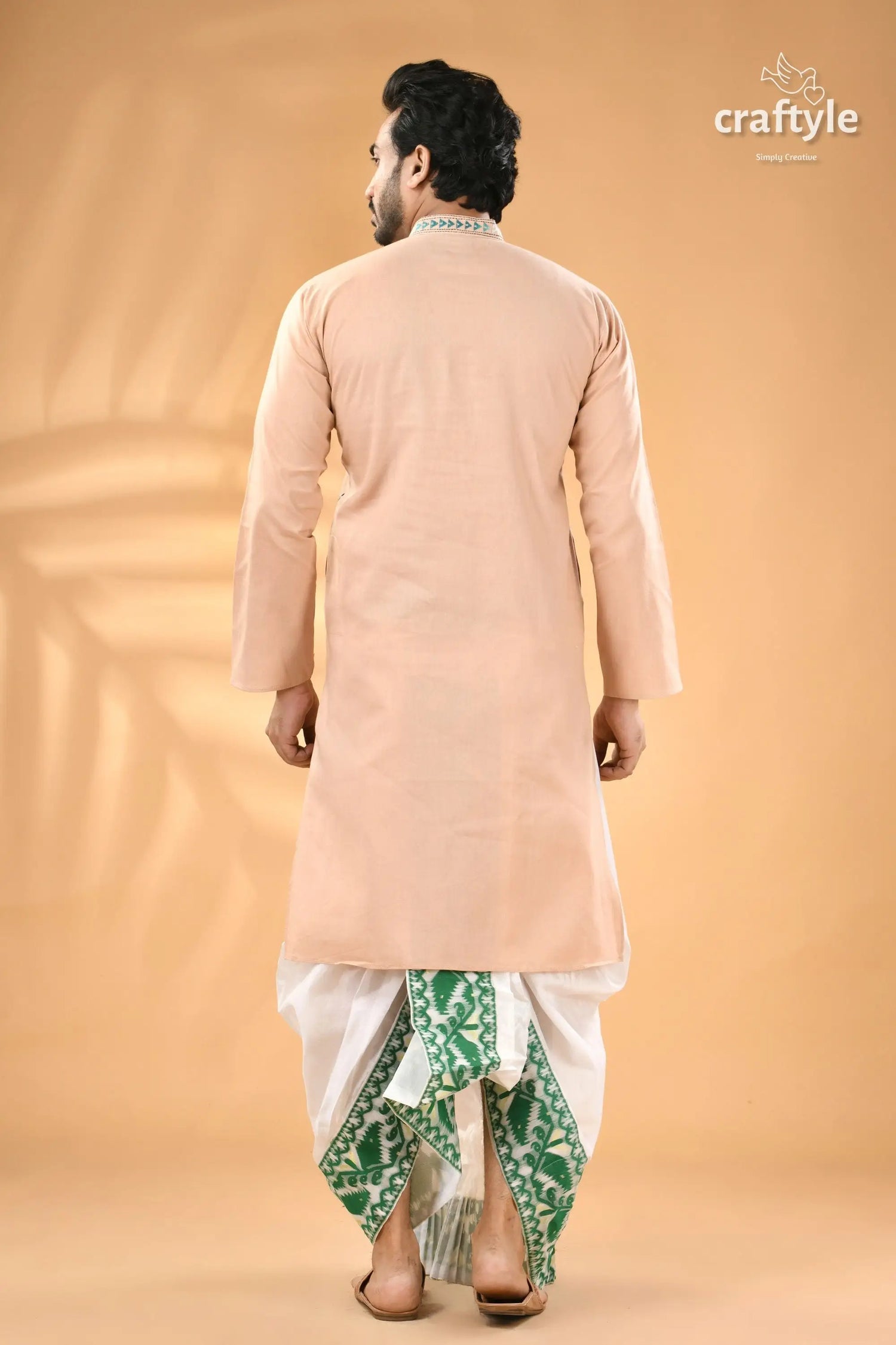 Soft amber kantha stitch gents kurta reverse men’s light peach kurta white 6