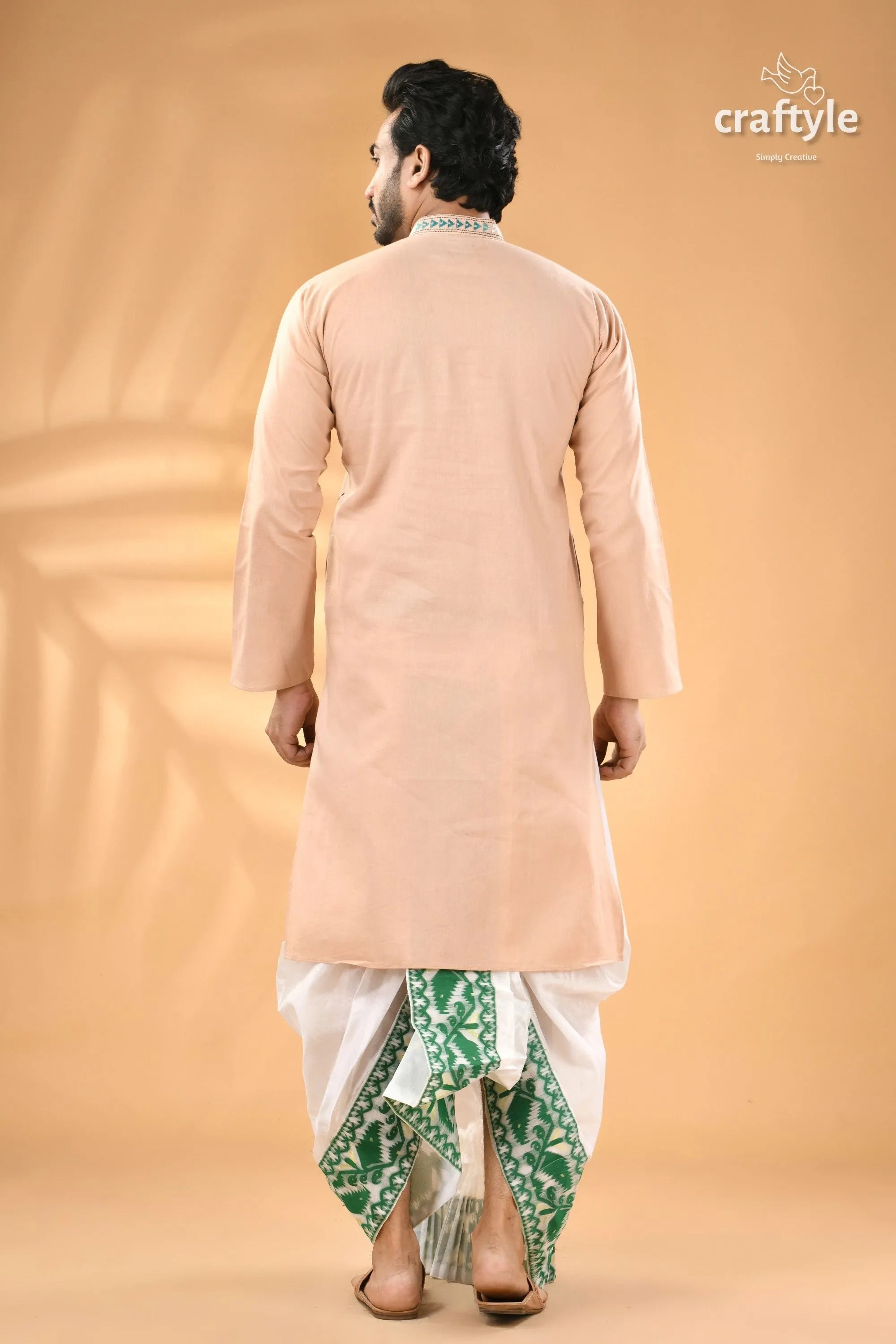 Soft amber kantha stitch gents kurta - reverse men’s light peach white 6