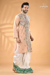 Soft amber kantha stitch gents kurta reverse light peach colored men’s kurta 4