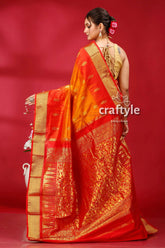 Spanish orange and red silk saree kanjivaram ethnic orange red silk saree gold 4