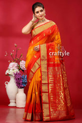 Spanish orange and red silk saree kanjivaram ethnic woman vibrant orange yellow saree 1