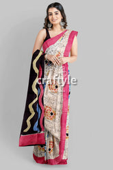 Sri krishna painted hand batik mulberry pure silk saree - woman floral-patterned saree 4