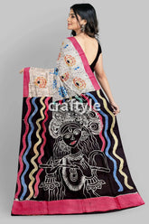 Sri krishna painted hand batik mulberry pure silk saree - woman batik-printed saree 6