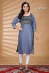 Steal teal and black kantha work cotton designer kurti woman’s blue patterned kurta 1