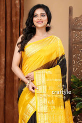 Stunning coal black and yellow kanjivaram silk saree - perfect for any occasion yellow black saree 2